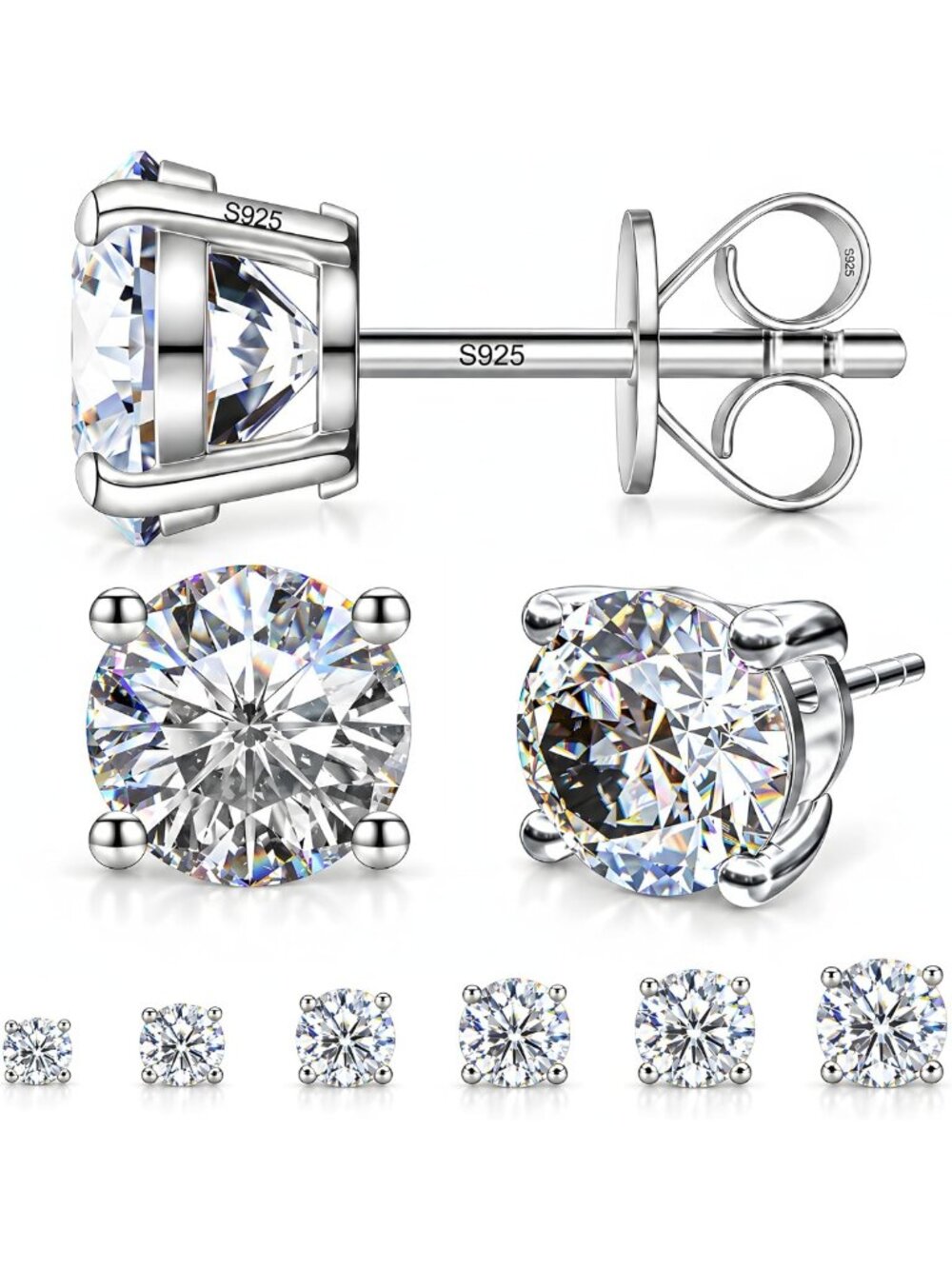 Elegant Moissanite Stud Earrings in 925 Sterling Silver for Men & Women